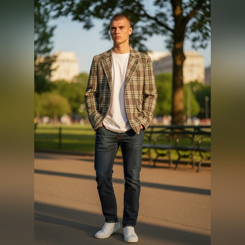 Vintage Men's Green Plaid Blazer